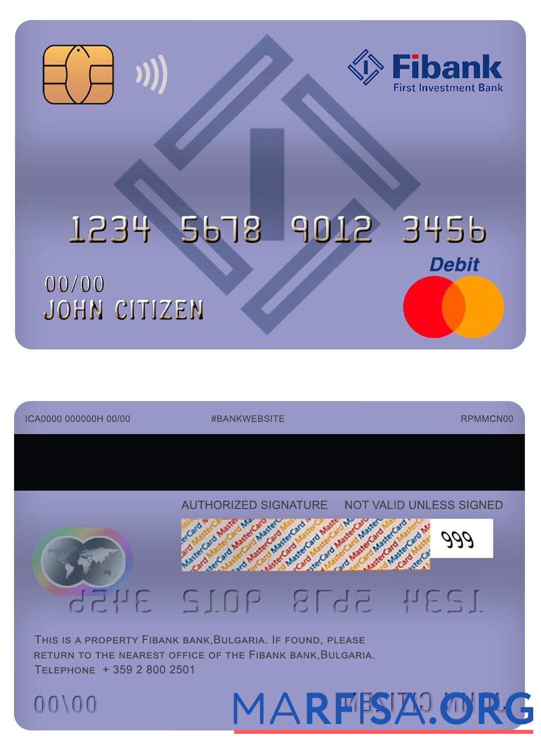 Downloadable Bulgaria Fibank bank master debit card sample